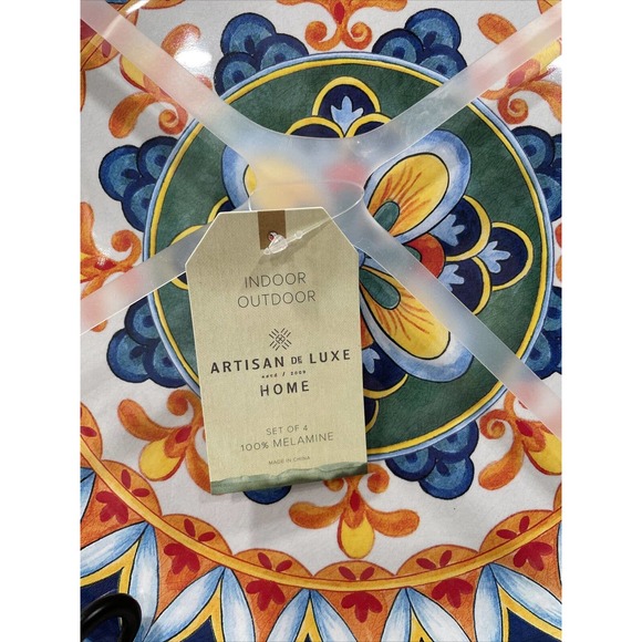 BRIGHT MOSAIC Set of 4 Artisan De Luxe MELAMINE Dinner Plates 11" Outdoor Pool - Picture 2 of 4